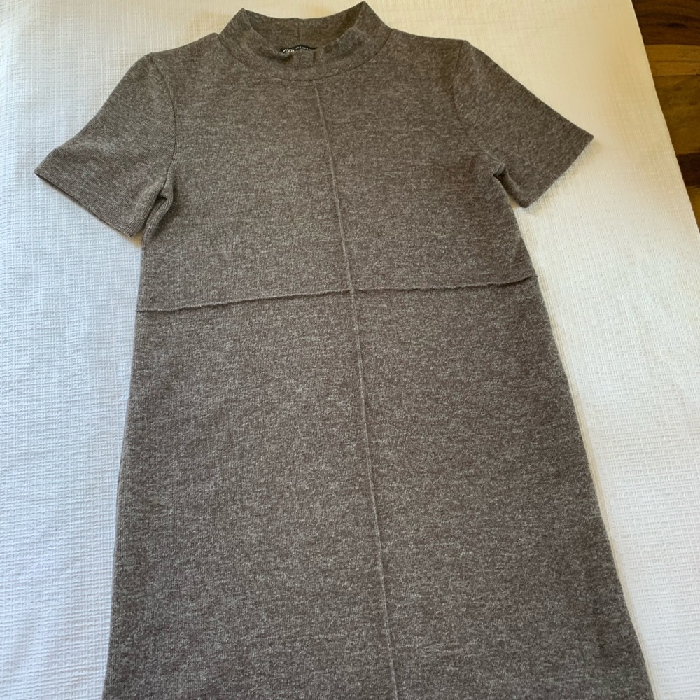 Zara Brown Tan Short Sleeve Sheath Dress